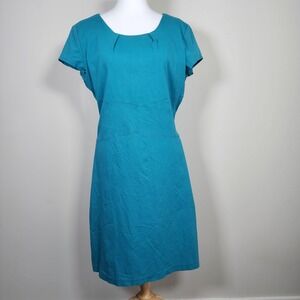 Vintage Downeast Dress Womens XL Teal Short Sleeve Shift Stretch‎ Office Formal